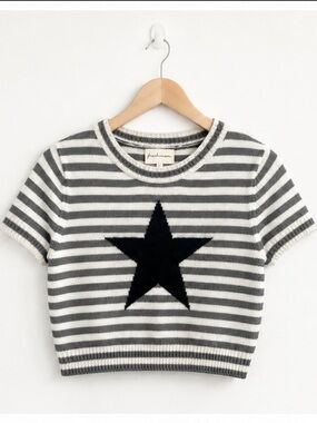 Freshman 1996 Charcoal Gray White Striped Black Star Cropped Sweater